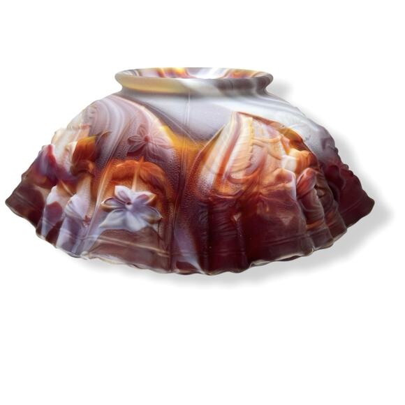 Imperial Glass Red Slag Bowl Crimped Edge Roses Marbled Swirl Colors 60s Vtg 9" - Picture 9 of 16